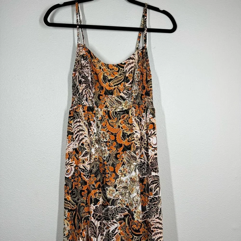 Free People Forever Yours Smocked Slip Maxi Dress Black Combo Floral XS